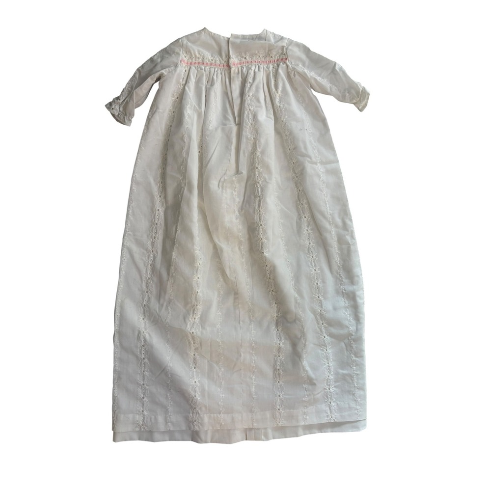 Vintage 60's 70's Baby Girl Christening Baptism Gown Dress Eyelet Lace Cottage - Picture 2 of 7